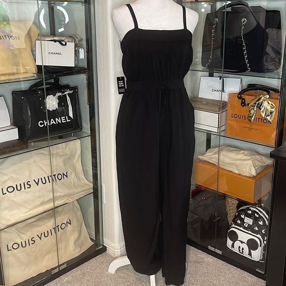 EXPRESS Empire Waist Drawstring Jumpsuit in Black - Picture 1 of 5